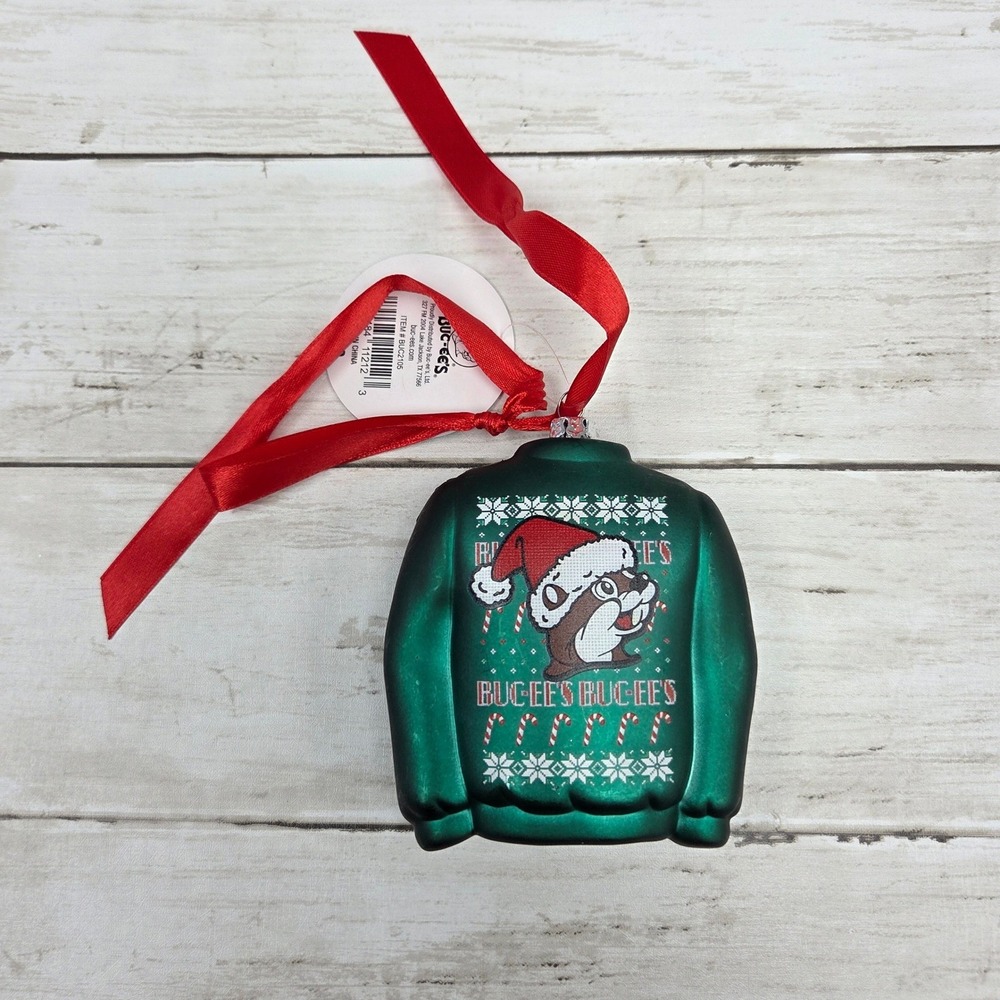 Buc-ee's 2024‎ Ugly Sweater Christmas Ornament Green Beaver Holiday Tin Bucees